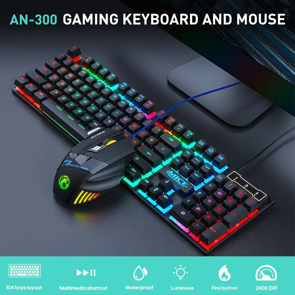 RGB Gaming Keyboard Gamer Keyboard and Mouse with Backlight USB 104 Keycaps Wired Ergonomic Keyboard for PC Laptop