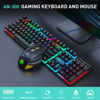 RGB Gaming Keyboard Gamer Keyboard and Mouse with Backlight USB 104 Keycaps Wired Ergonomic Keyboard for PC Laptop