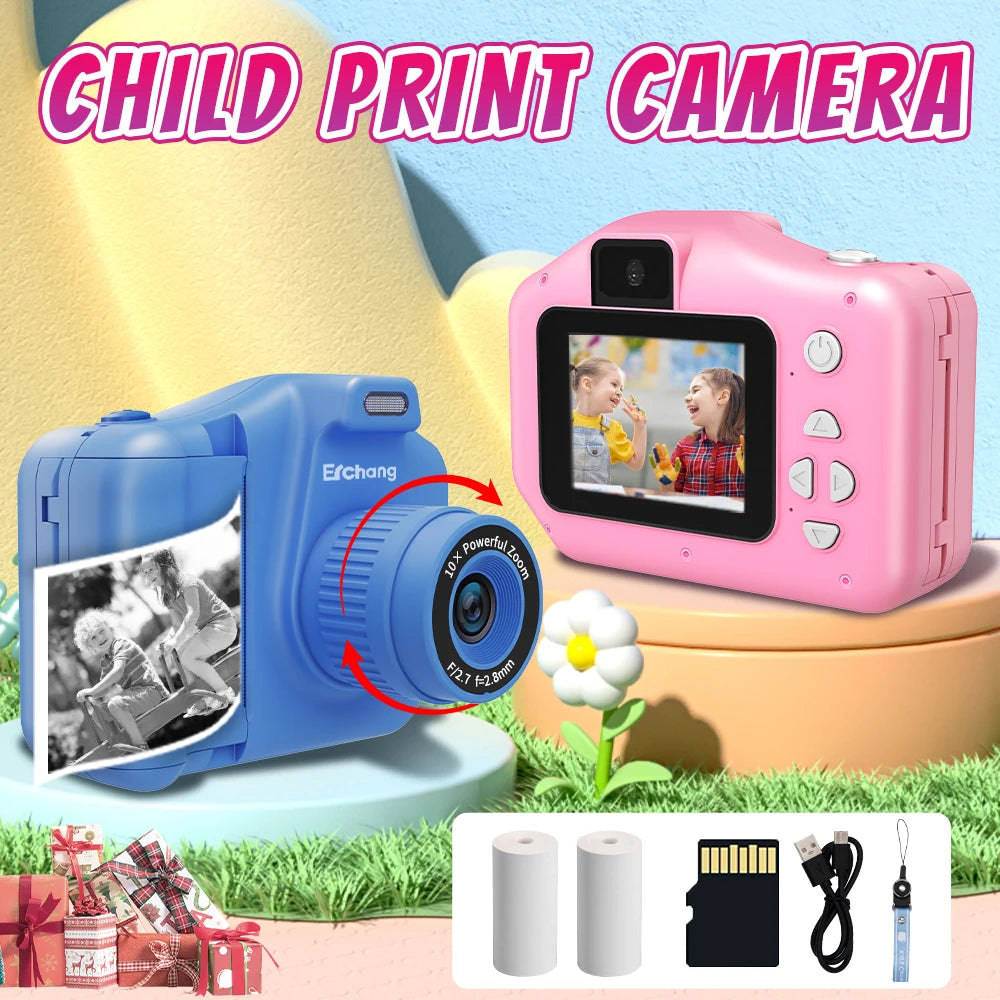 New Children Instant Print Camera 10X Digital Zoom Kids Digital Photo Camera Girl'S Child Camera Video Boy'S Birthday Gift