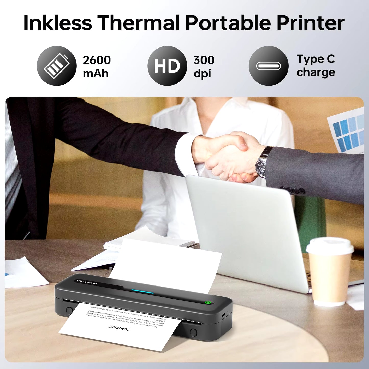 New A4 Portable Printer Wireless M832 for Travel Work Home Inkless Thermal 300DPI Us-Letter Mobile Printer Support Android Ios