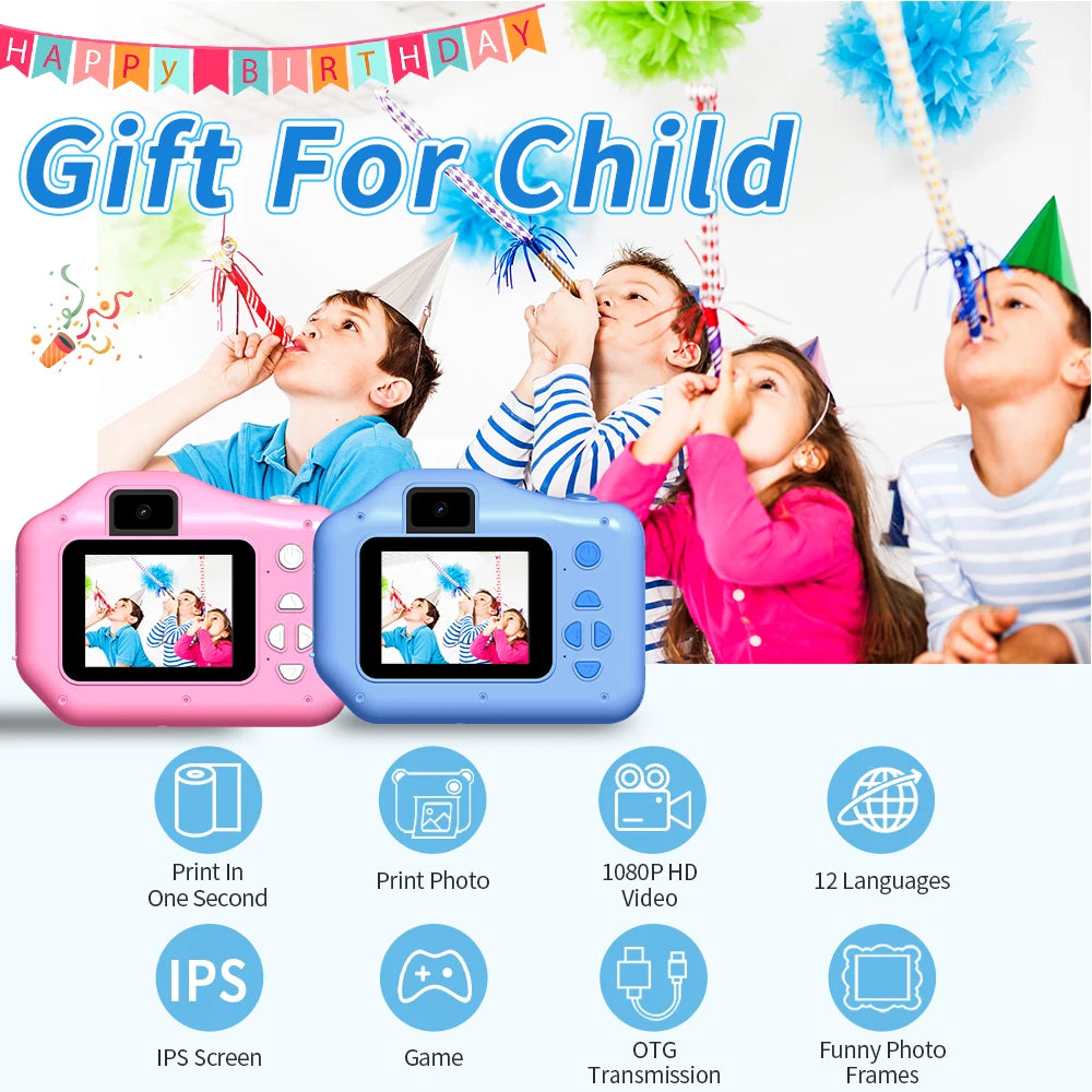 New Children Instant Print Camera 10X Digital Zoom Kids Digital Photo Camera Girl'S Child Camera Video Boy'S Birthday Gift