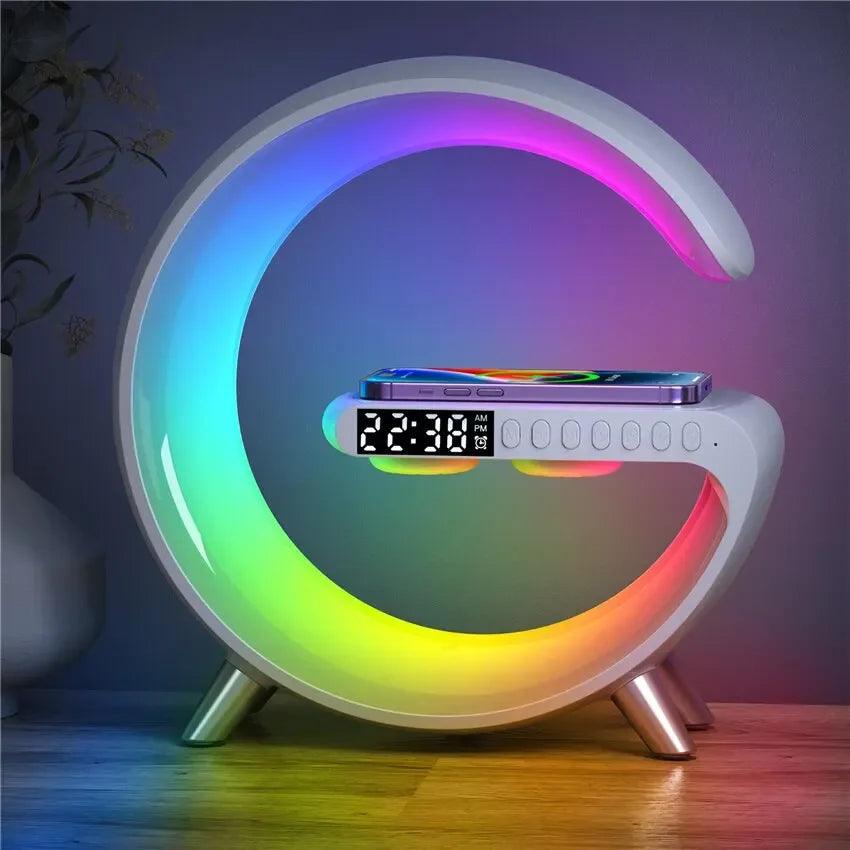 BIG G Multifunction Bluetooth Speaker RGB Night Light Fast Wireless Charger Stand for Iphone Samsung Xiaomi Charging Station