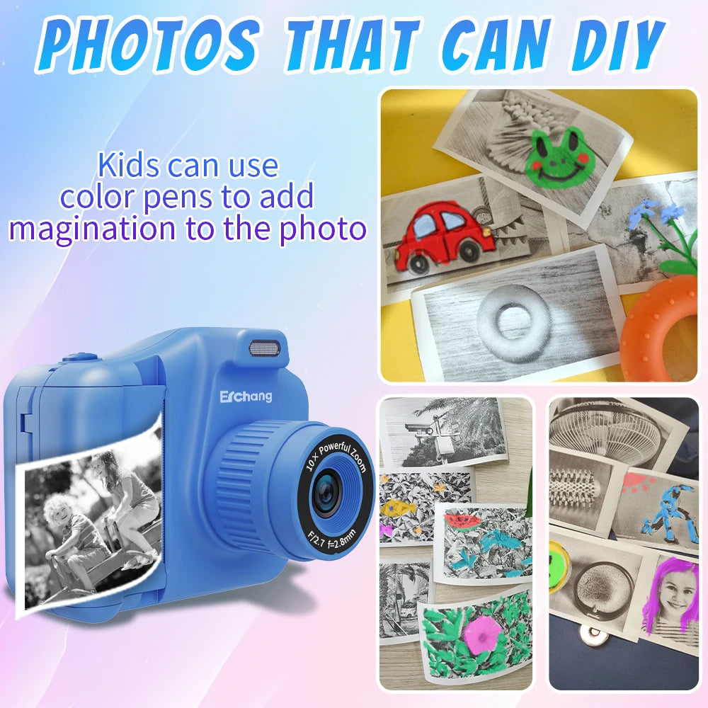 New Children Instant Print Camera 10X Digital Zoom Kids Digital Photo Camera Girl'S Child Camera Video Boy'S Birthday Gift