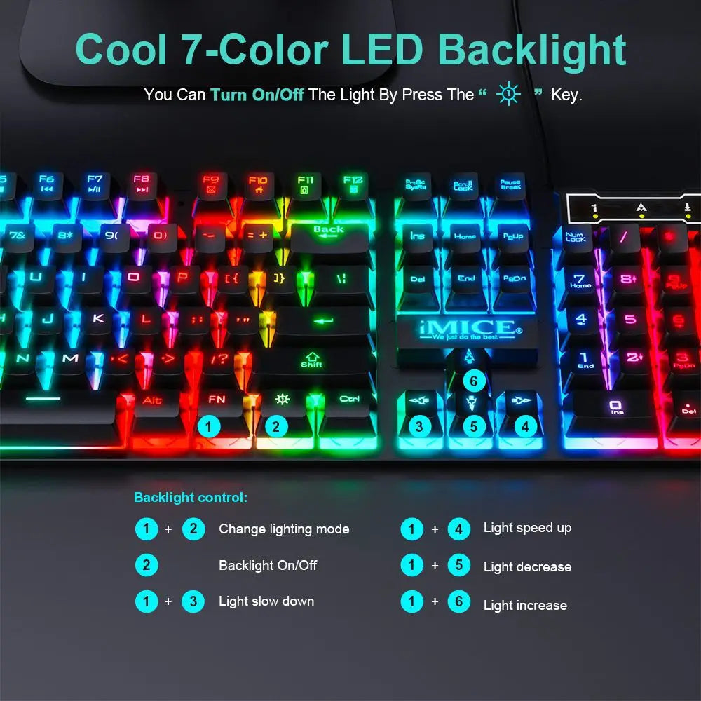 RGB Gaming Keyboard Gamer Keyboard and Mouse with Backlight USB 104 Keycaps Wired Ergonomic Keyboard for PC Laptop